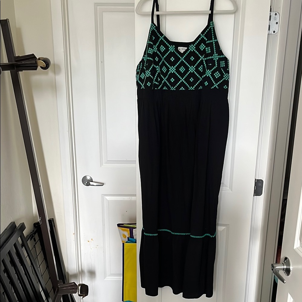 Black and Green Geometric Patterned Women's Dress